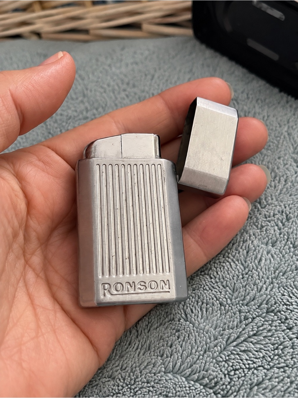 Vintage Ronson Butane Lighter Silver Ribbed Working Mid-Century